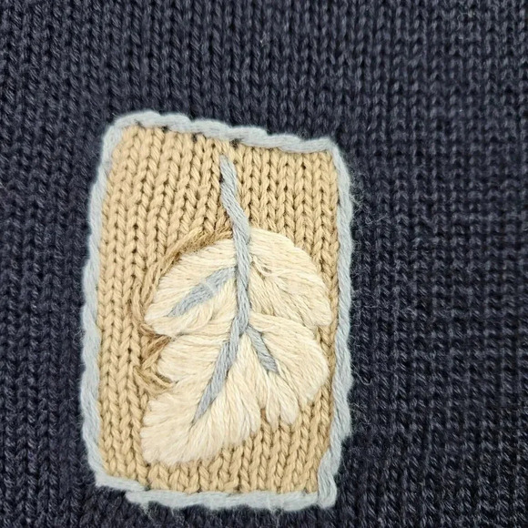 Vintage Pendleton Cardigan Womens Large Navy Blue Short Sleeve Knit Flower Leave - Picture 4 of 13